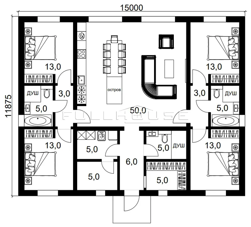 Первый этаж проекта FH-144V Vista