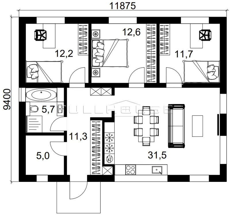 Первый этаж проекта FH-90WV Windows Villa